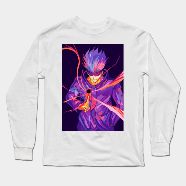 Gojo Satoru Pop Art Long Sleeve T-Shirt by Zet Art